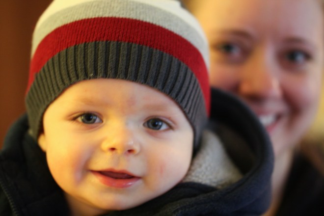 Mommy and Campbell, off to brave the elements (sort of)