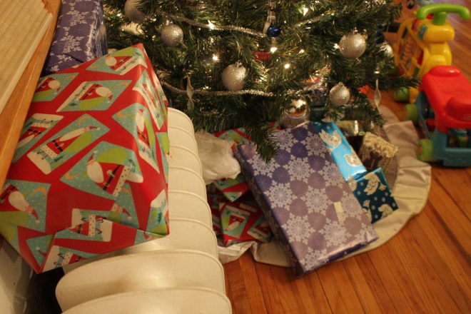 So many presents they overflowed to the radiator