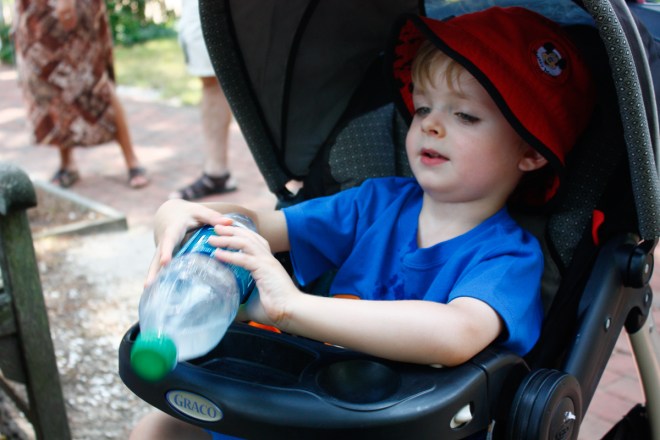 Just doing a little pretend watering, Dad. 