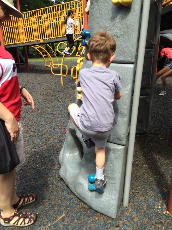 The intrepid climber begins his ascent...