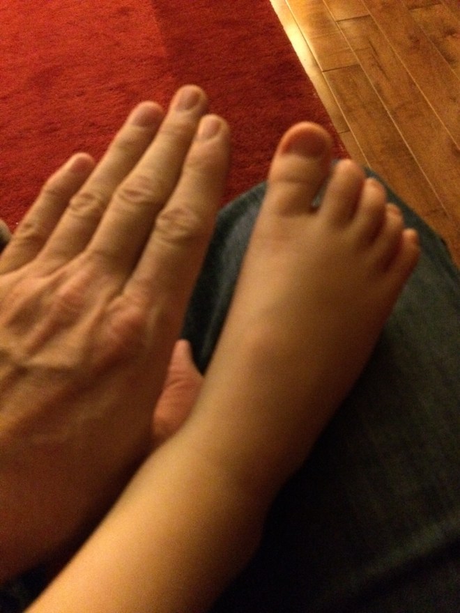 The giant foot of a pre-schooler