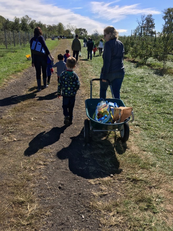 Off we go to load up on apples...